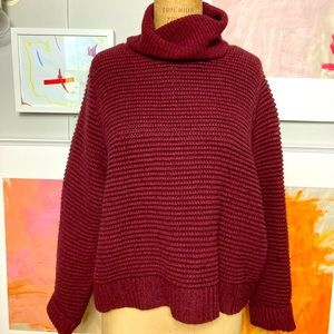 Madewell XL chunky knit turtleneck sweater with side placket, deep berry, boxy